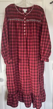 Vintage Fundamentals Flannel Nightgown Red Plaid Grannycore Prairie L 14/16